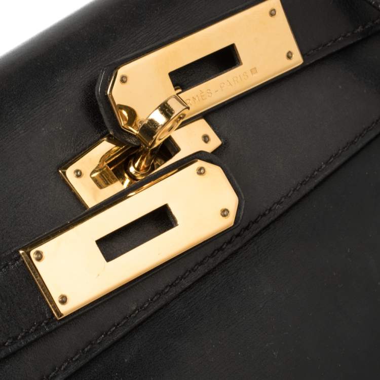 Pre Owned Hermes Black Box Calf Leather Gold Hardware Kelly Retourne 28 Bag