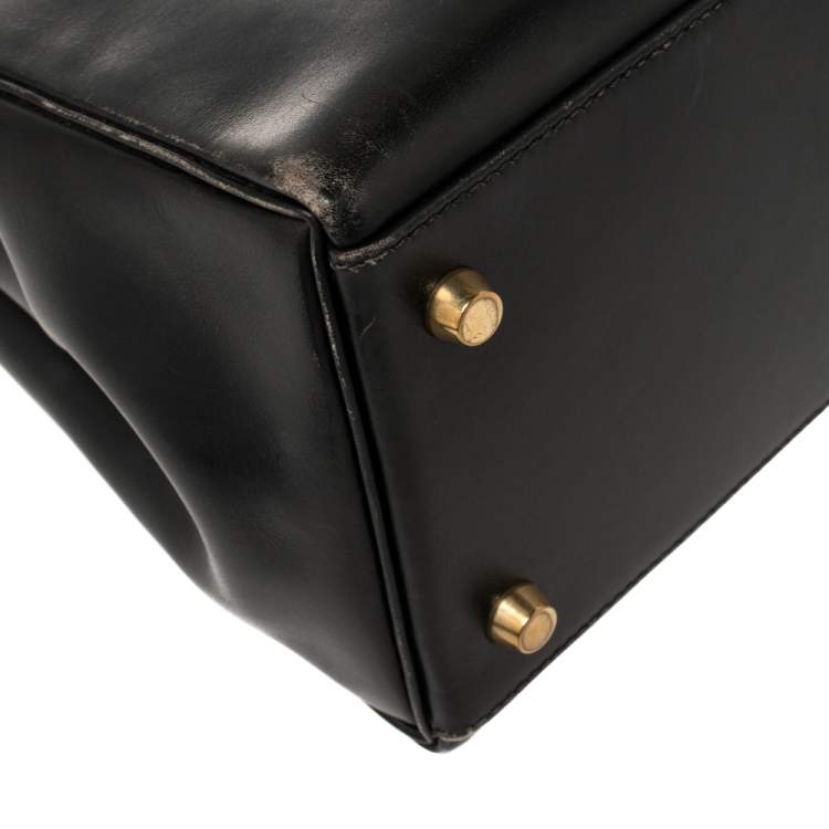 Pre Owned Hermes Black Box Calf Leather Gold Hardware Kelly Retourne 28 Bag