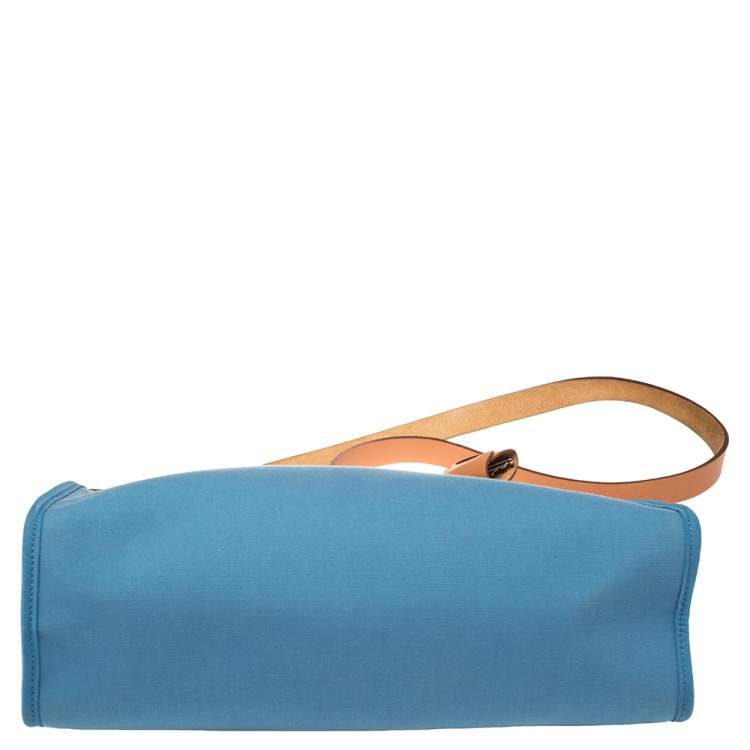 Pre Owned Hermes Natural/Blue Agate Canvas and Leather Herbag Zip 31 Bag
