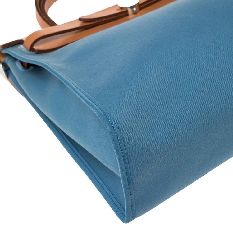 Pre Owned Hermes Natural/Blue Agate Canvas and Leather Herbag Zip 31 Bag