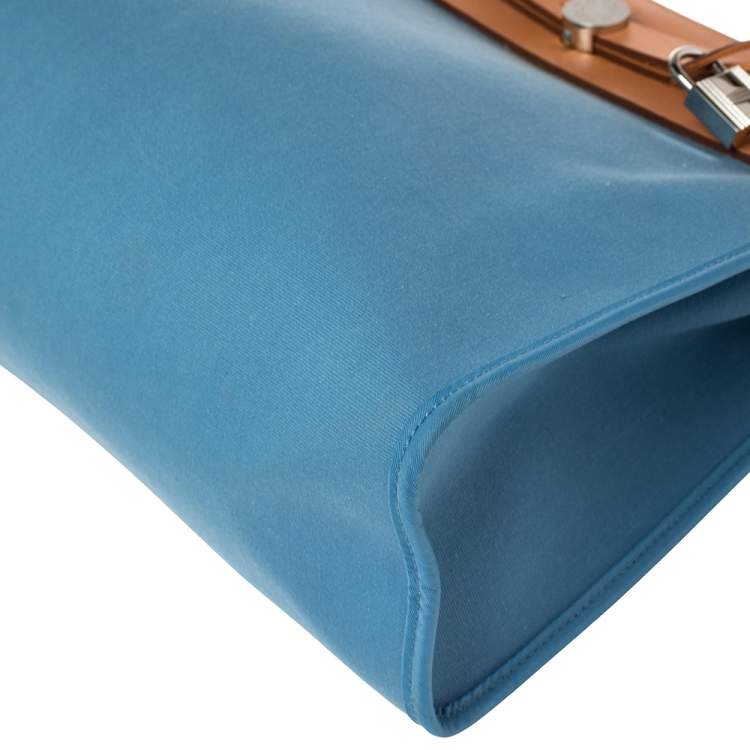Pre Owned Hermes Natural/Blue Agate Canvas and Leather Herbag Zip 31 Bag