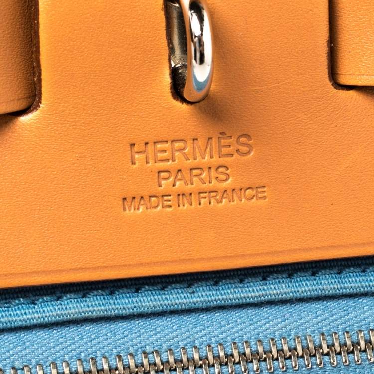 Pre Owned Hermes Natural/Blue Agate Canvas and Leather Herbag Zip 31 Bag