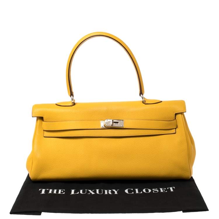 مملوكة مسبقًا Hermes Jaune Ambre Togo Leather Palladium Hardware Shoulder Kelly 42 Bag