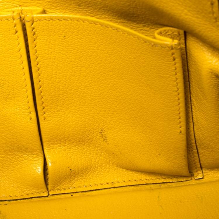مملوكة مسبقًا Hermes Jaune Ambre Togo Leather Palladium Hardware Shoulder Kelly 42 Bag