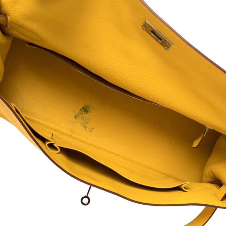مملوكة مسبقًا Hermes Jaune Ambre Togo Leather Palladium Hardware Shoulder Kelly 42 Bag