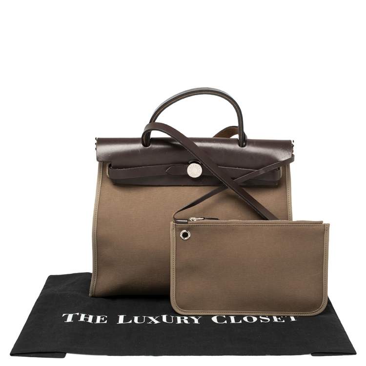 Pre Owned Hermes Ebene/Etoupe Canvas and Leather Herbag Zip 31 Bag