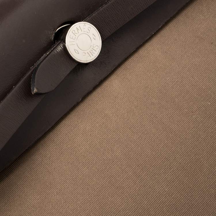 Pre Owned Hermes Ebene/Etoupe Canvas and Leather Herbag Zip 31 Bag