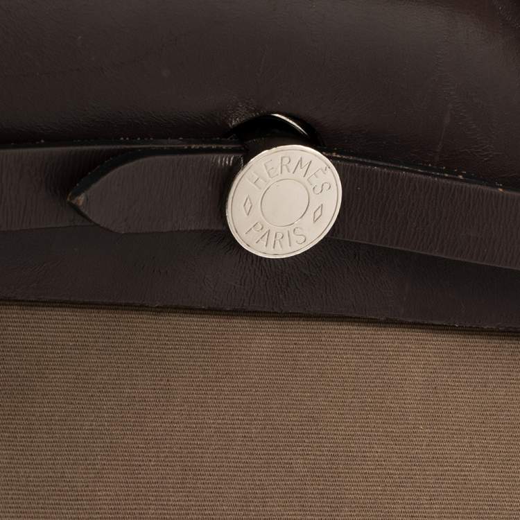 Pre Owned Hermes Ebene/Etoupe Canvas and Leather Herbag Zip 31 Bag
