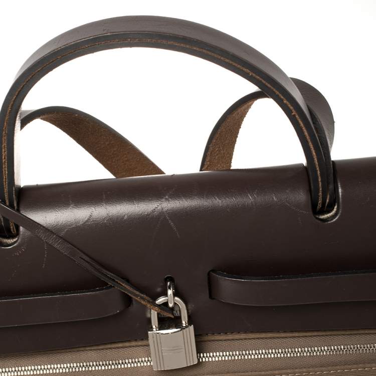 Pre Owned Hermes Ebene/Etoupe Canvas and Leather Herbag Zip 31 Bag