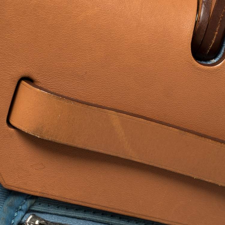 Pre Owned Hermes Natural/Blue Lin Canvas and Leather Herbag Zip 31 Bag