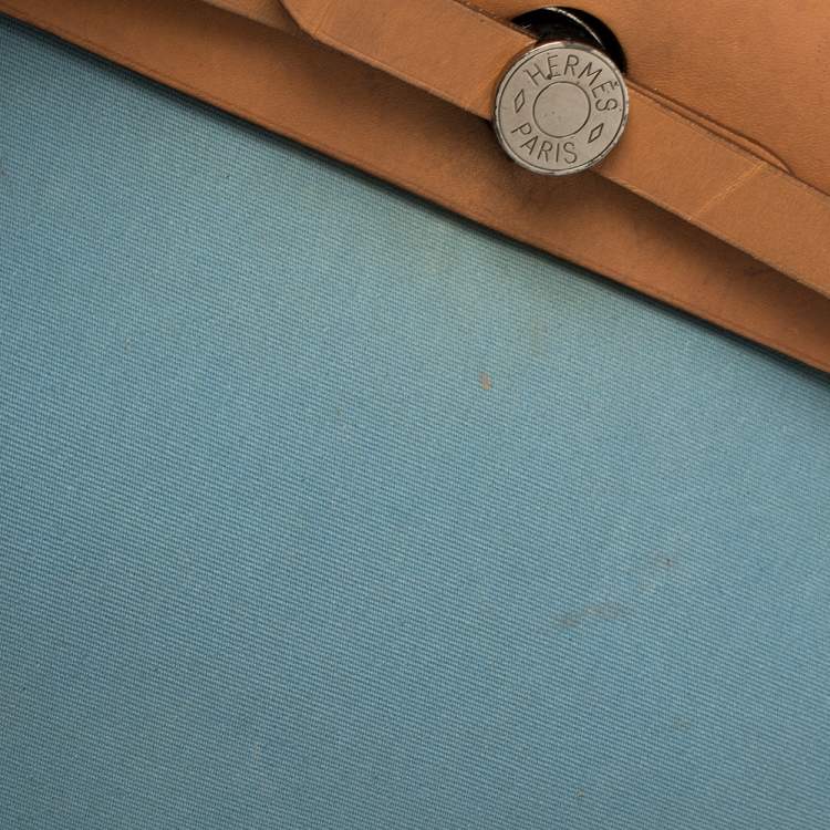 Pre Owned Hermes Natural/Blue Lin Canvas and Leather Herbag Zip 31 Bag