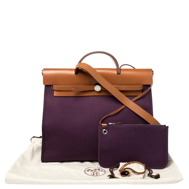 مملوكة مسبقًا Hermes Fauve/Cassis Lin Canvas and Leather Herbag Zip 39 Bag