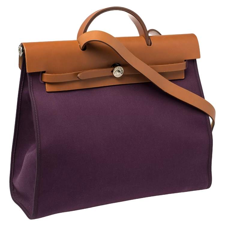 مملوكة مسبقًا Hermes Fauve/Cassis Lin Canvas and Leather Herbag Zip 39 Bag