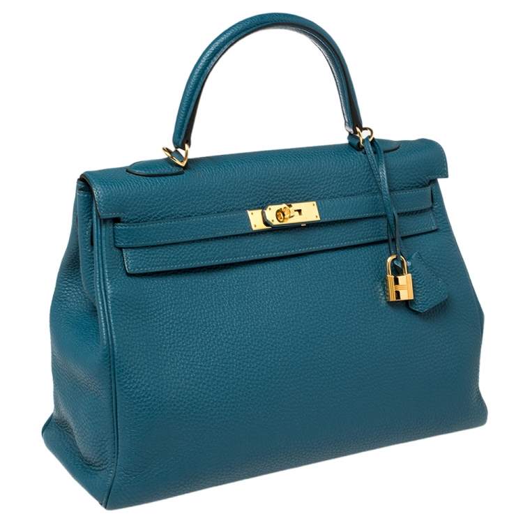 Pre Owned Hermes Cobalt Togo Leather Gold Hardware Kelly Retourne 35 Bag