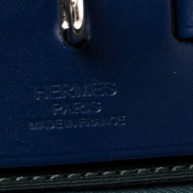 Pre Owned Hermes Bleu Saphir/Vert Cypres Canvas and Leather Herbag Zip 39 Bag