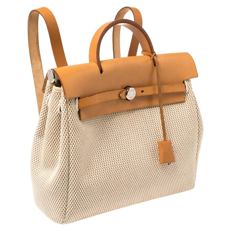 Pre Owned Hermes Natural/Toile Canvas and Leather 2 in 1 Herbag PM Bag