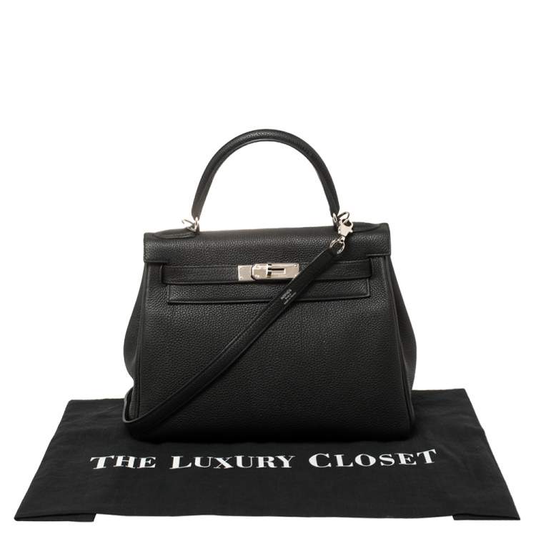 مملوكة مسبقًا Hermes Black Togo Leather Palladium Hardware Kelly Retourne 28 Bag