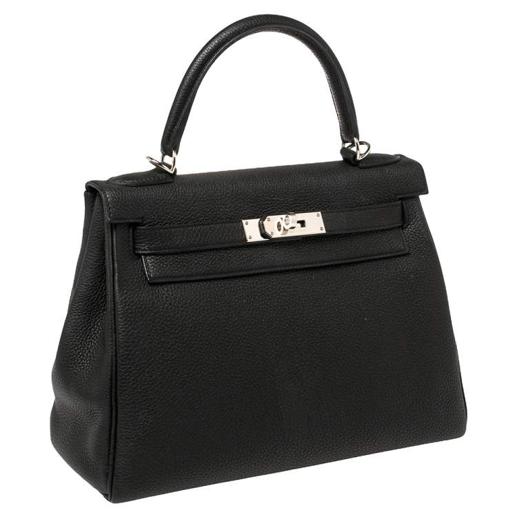 مملوكة مسبقًا Hermes Black Togo Leather Palladium Hardware Kelly Retourne 28 Bag