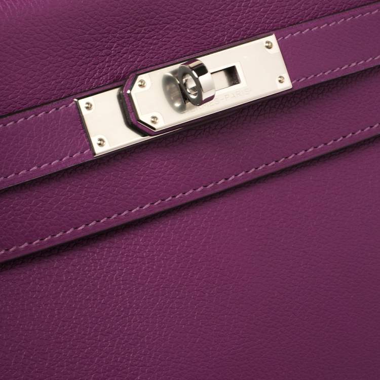 Pre Owned Hermes Anemone Evercolor Leather Palladium Hardware Kelly Retourne 28 Bag