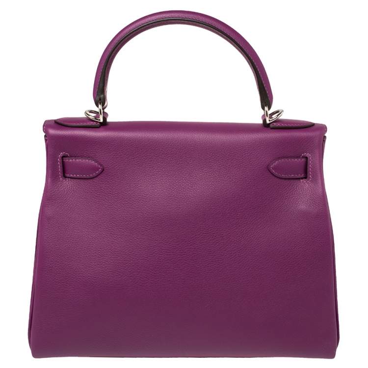 Pre Owned Hermes Anemone Evercolor Leather Palladium Hardware Kelly Retourne 28 Bag