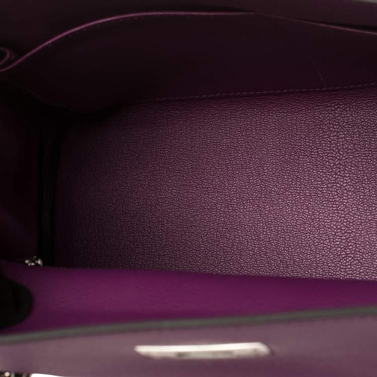Pre Owned Hermes Anemone Evercolor Leather Palladium Hardware Kelly Retourne 28 Bag