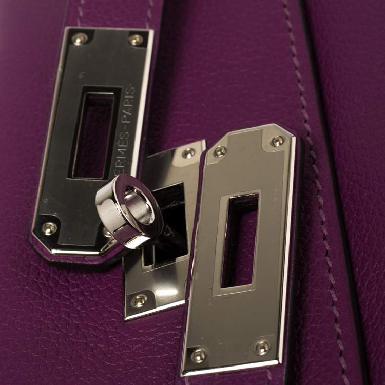 Pre Owned Hermes Anemone Evercolor Leather Palladium Hardware Kelly Retourne 28 Bag