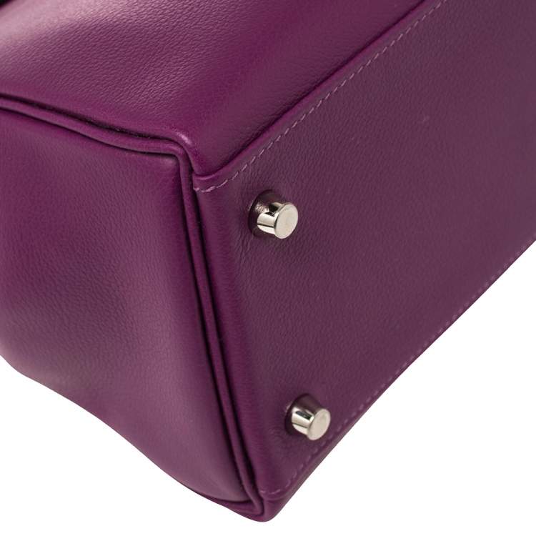 Pre Owned Hermes Anemone Evercolor Leather Palladium Hardware Kelly Retourne 28 Bag