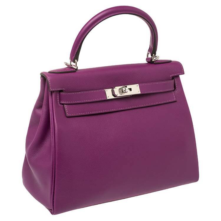 Pre Owned Hermes Anemone Evercolor Leather Palladium Hardware Kelly Retourne 28 Bag