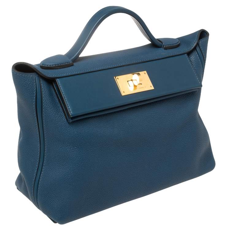 Pre Owned Hermes Deep Blue Togo Leather Gold Hardware 24/24 29 Bag