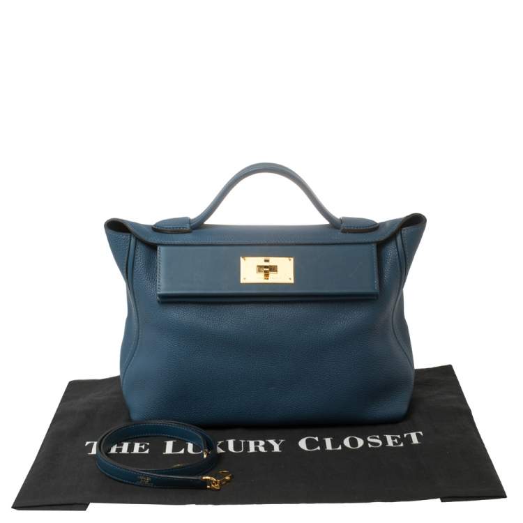Pre Owned Hermes Deep Blue Togo Leather Gold Hardware 24/24 29 Bag
