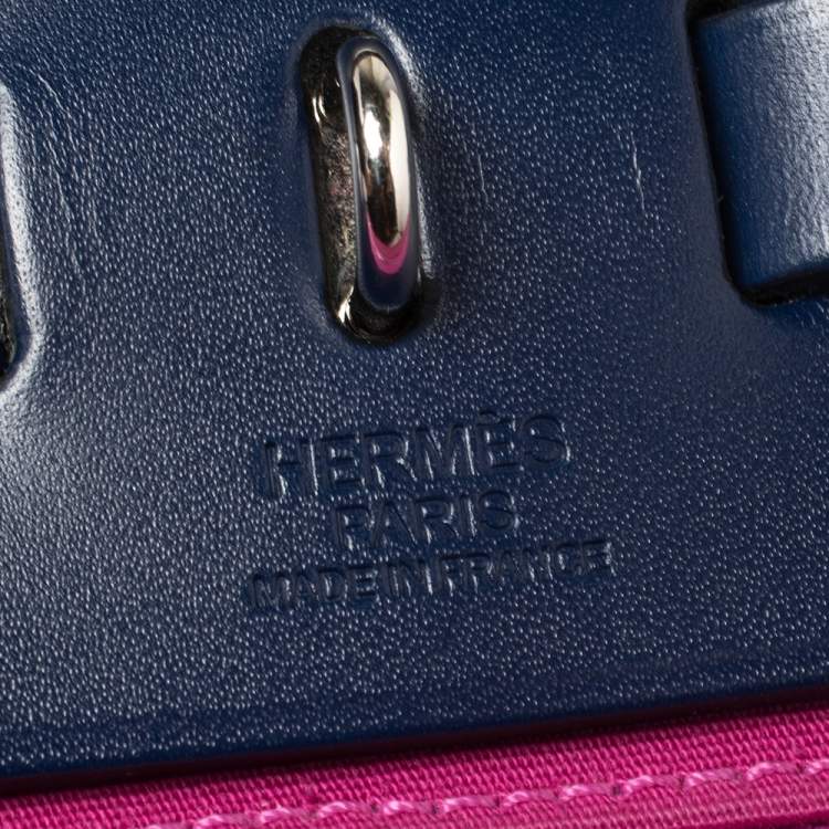 Pre Owned Hermes Magnolia/Bleu Saphir Canvas and Leather Herbag Zip 31 Bag