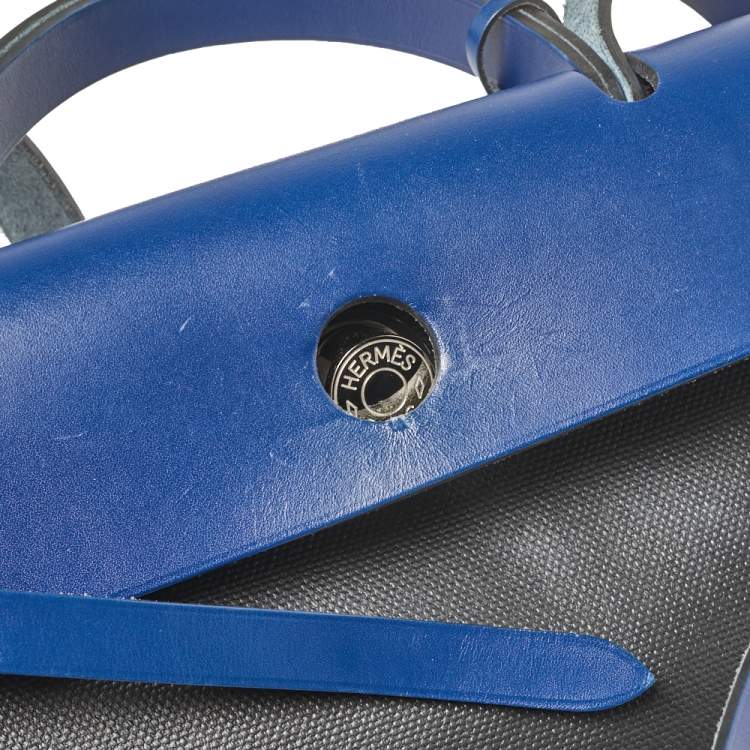 Pre Owned Hermes Black/Blue Sapphire Coated Canvas and Leather Limited Edition Herbag Zip 31 Bag