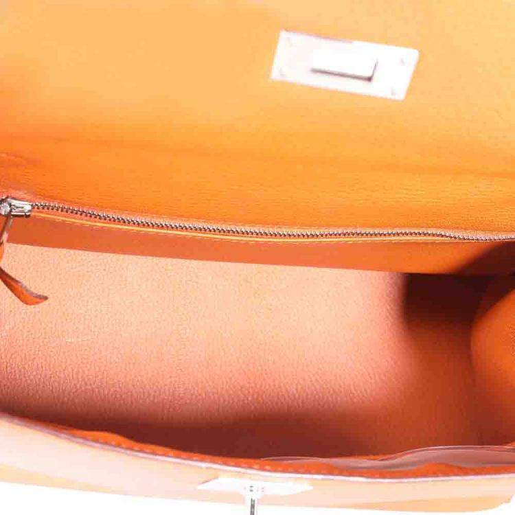 Pre Owned Hermes Orange Chevre Leather Sellier Kelly 28 Bag