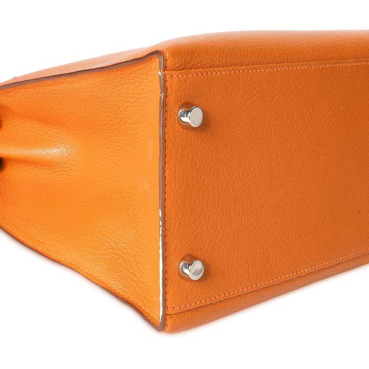 Pre Owned Hermes Orange Chevre Leather Sellier Kelly 28 Bag