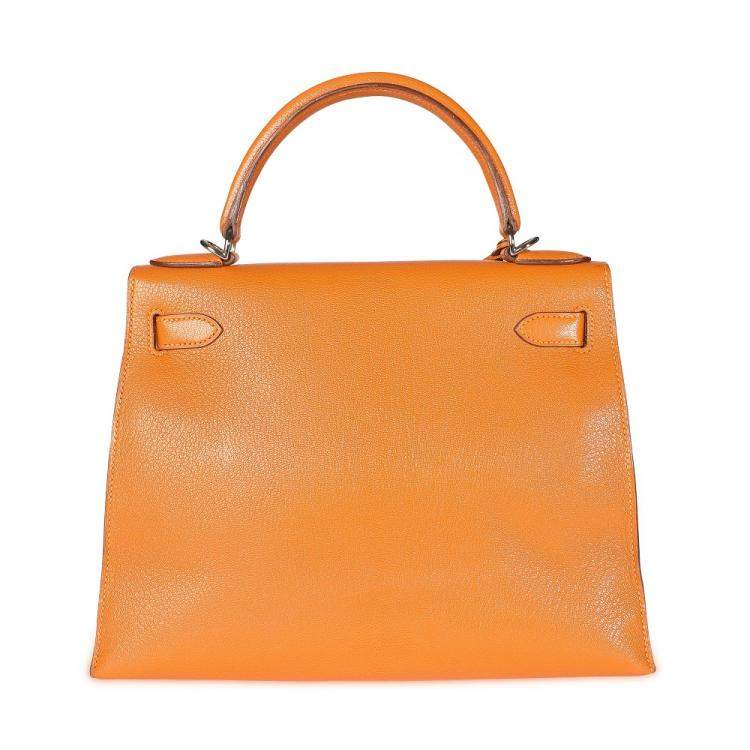 Pre Owned Hermes Orange Chevre Leather Sellier Kelly 28 Bag