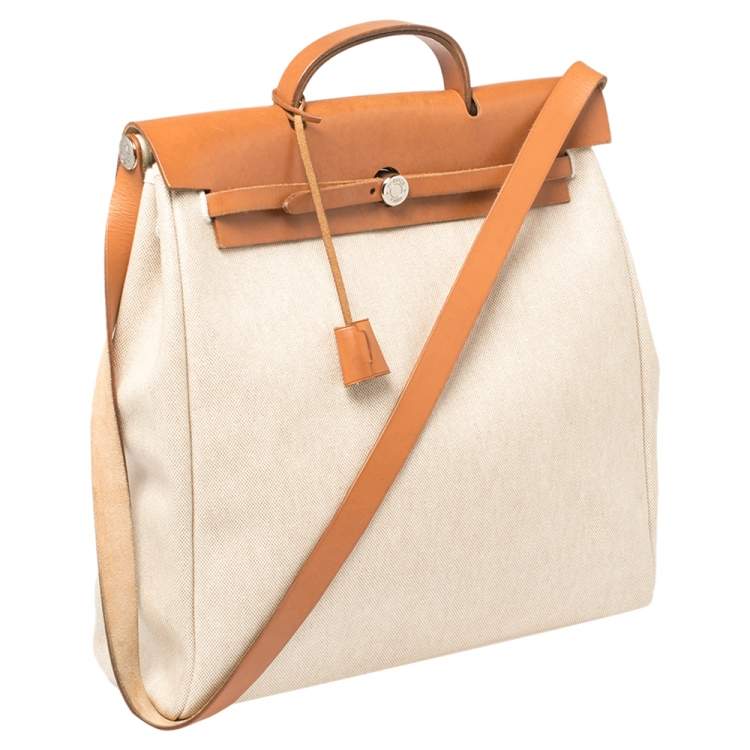 Pre Owned Hermes Natural/Toile Canvas and Leather Herbag 2 in 1 39 Bag