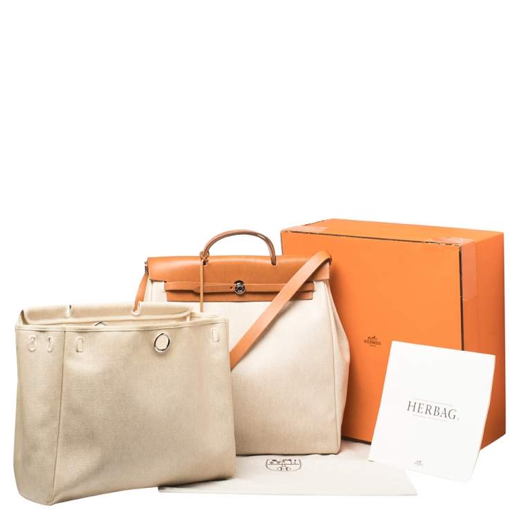 Pre Owned Hermes Natural/Toile Canvas and Leather Herbag 2 in 1 39 Bag