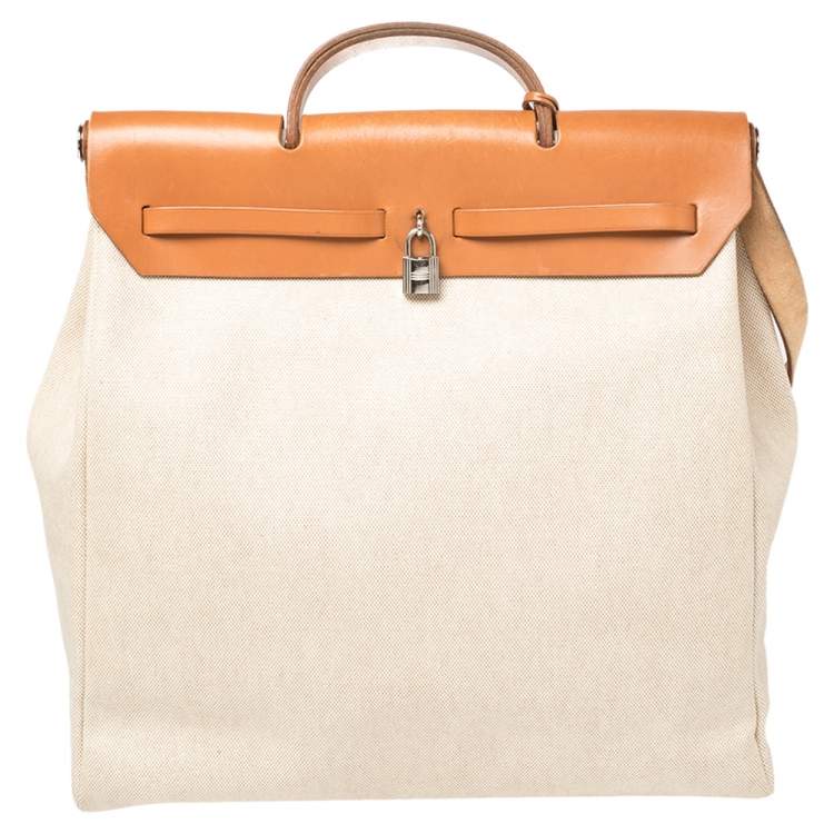Pre Owned Hermes Natural/Toile Canvas and Leather Herbag 2 in 1 39 Bag