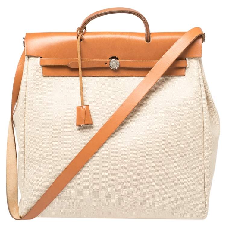Pre Owned Hermes Natural/Toile Canvas and Leather Herbag 2 in 1 39 Bag
