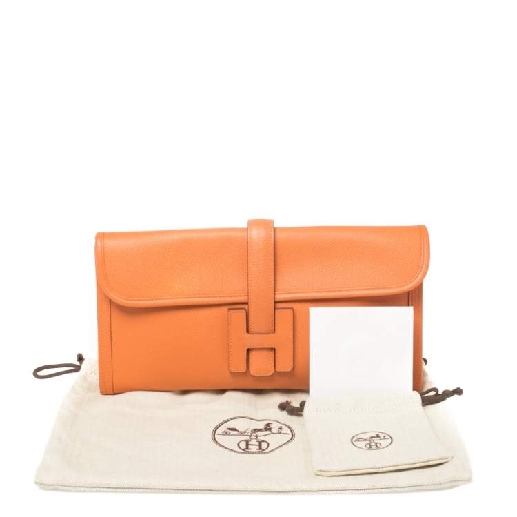 Pre Owned Hermes Orange Epsom Leather Elan Jige 29 Clutch