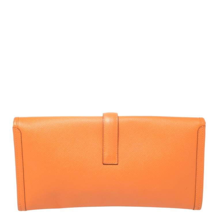 Pre Owned Hermes Orange Epsom Leather Elan Jige 29 Clutch
