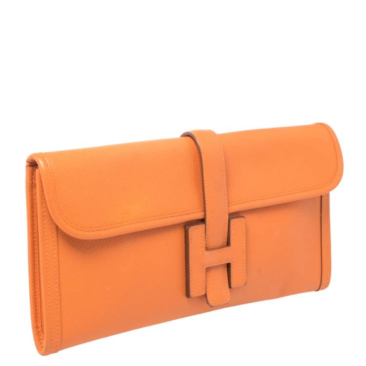 Pre Owned Hermes Orange Epsom Leather Elan Jige 29 Clutch