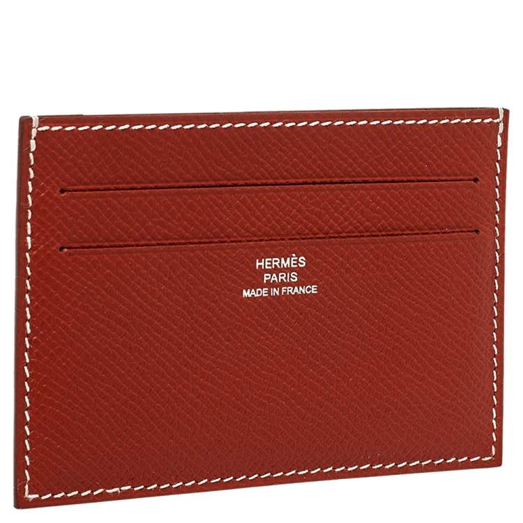 Pre Owned Hermés Brique/Vert Foncé Epson Leather Citizen Twill Card Holder