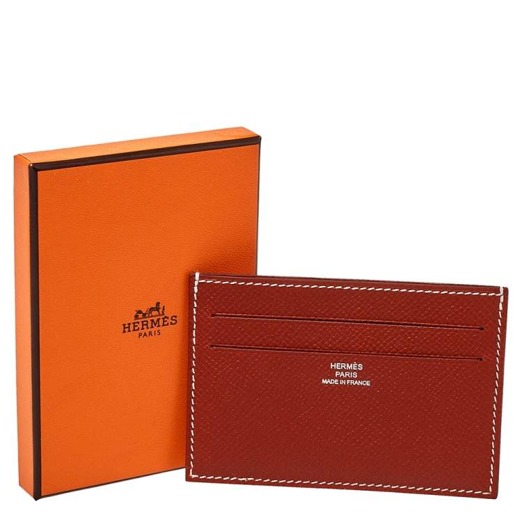 Pre Owned Hermés Brique/Vert Foncé Epson Leather Citizen Twill Card Holder