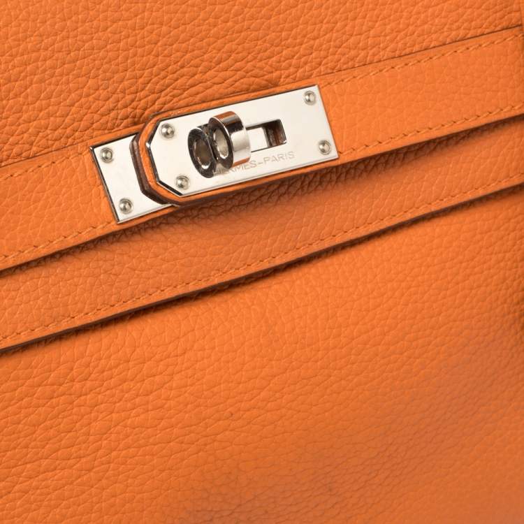 مملوكة مسبقًا Hermes Orange Taurillon Clemence Leather Palladium Hardware Shoulder Kelly 42 Bag