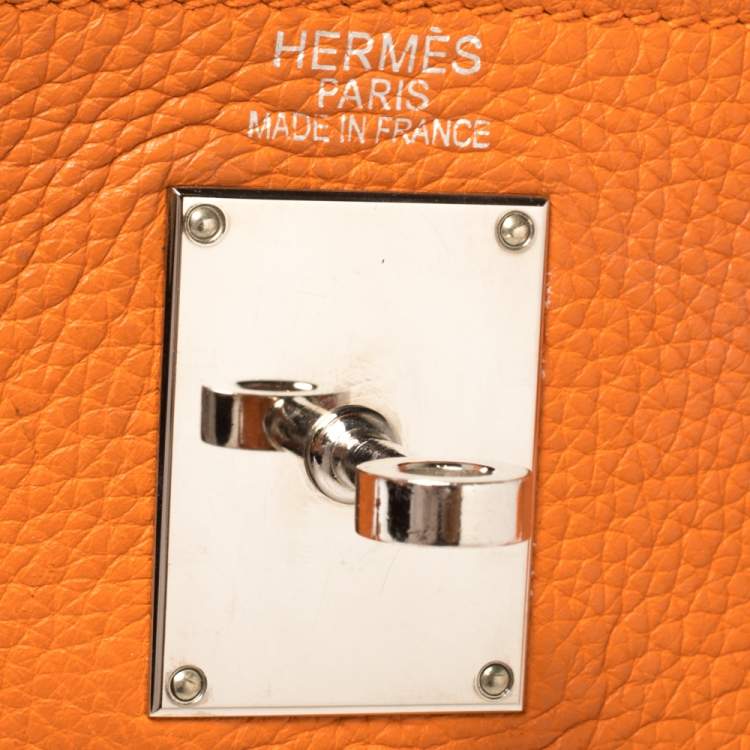 مملوكة مسبقًا Hermes Orange Taurillon Clemence Leather Palladium Hardware Shoulder Kelly 42 Bag