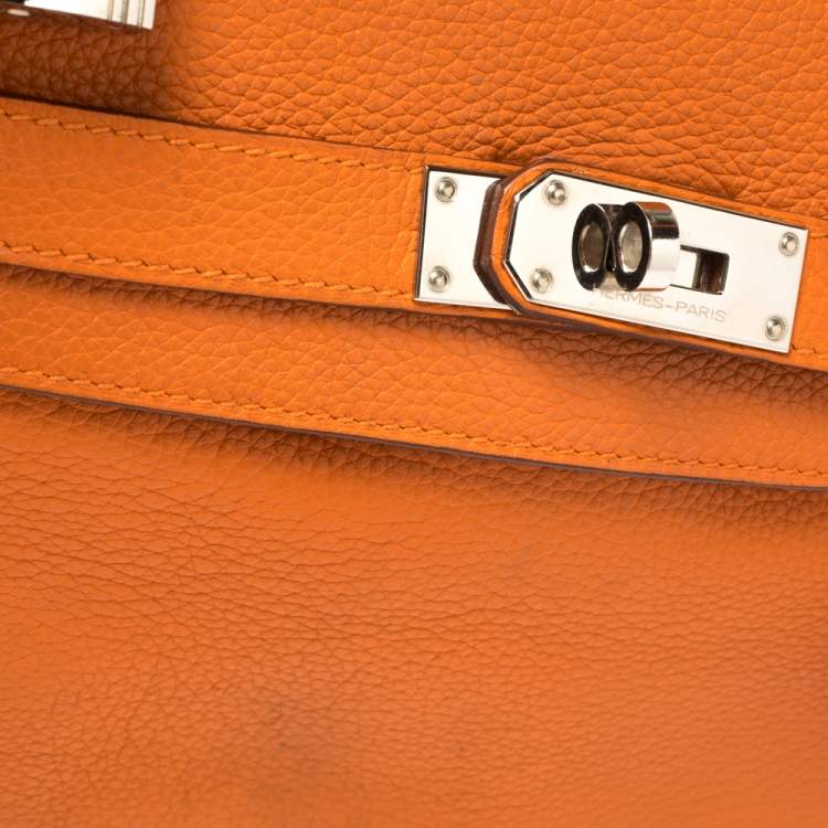 مملوكة مسبقًا Hermes Orange Taurillon Clemence Leather Palladium Hardware Shoulder Kelly 42 Bag