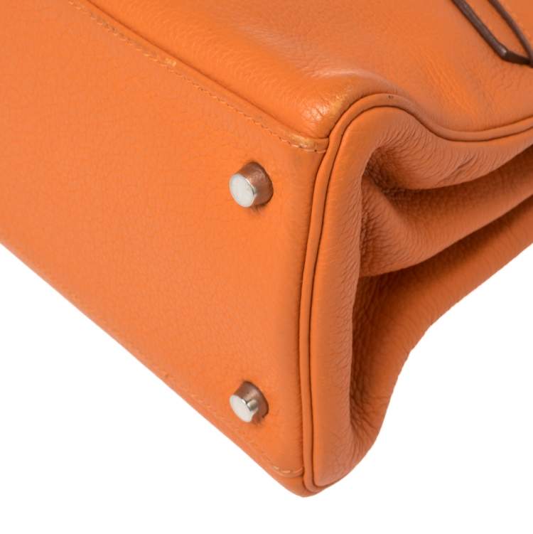 مملوكة مسبقًا Hermes Orange Taurillon Clemence Leather Palladium Hardware Shoulder Kelly 42 Bag