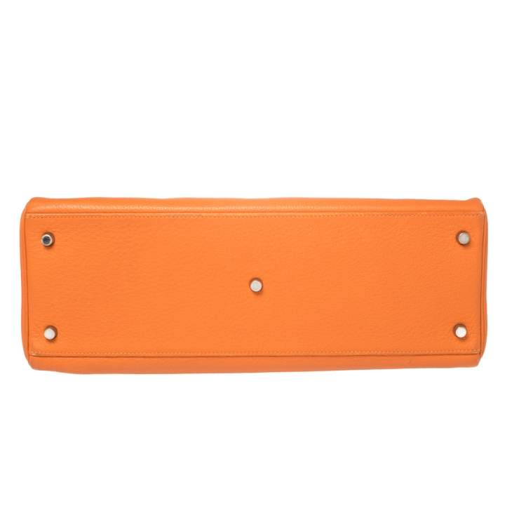 مملوكة مسبقًا Hermes Orange Taurillon Clemence Leather Palladium Hardware Shoulder Kelly 42 Bag