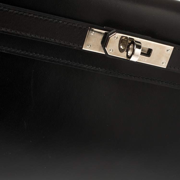 Pre Owned Hermes Black Box Calf Leather Palladium Hardware Kelly Longue Clutch 34
